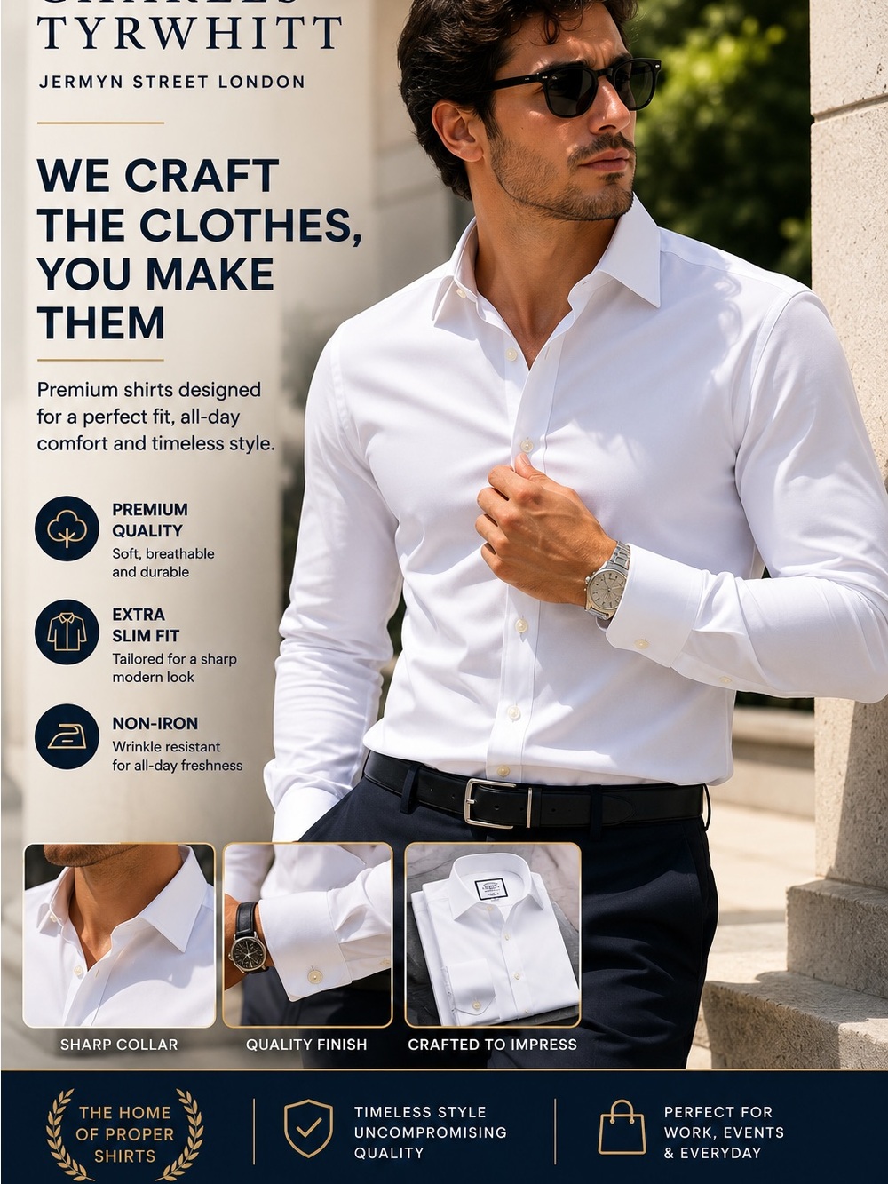 Charles Tyrwhitt White Men's Dress Shirt - Extra Slim Look